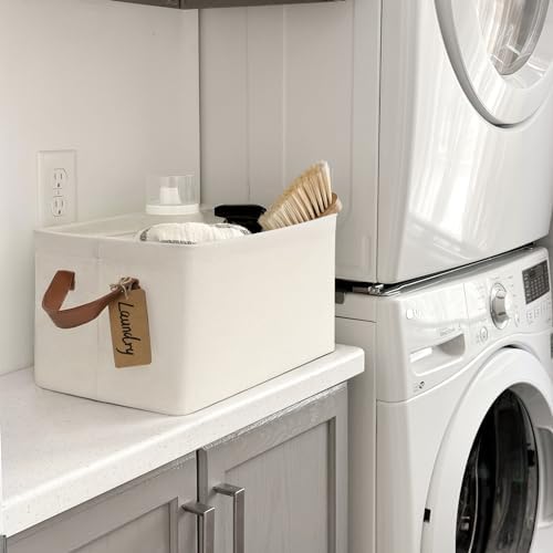 CHICVITA 20L Fabric Storage Bins for Shelves, Metal Frame, 2Pack, Beige - Image 3
