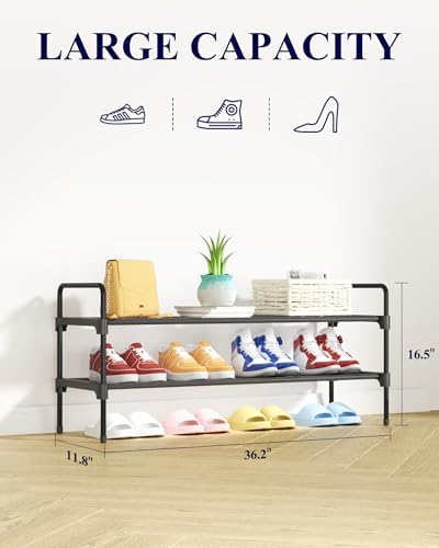 Kitsure Shoe Rack for Closet, Shoe Storage, 36.2" Wide - 2 Tiers, Black - Image 2