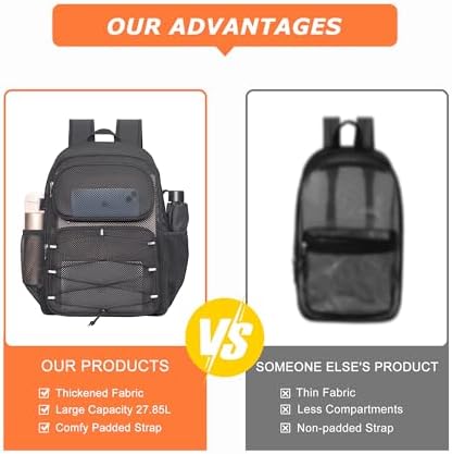 Bagenius Heavy Duty Mesh Backpack, 30L See Through Large Capacity Beach Bag - Image 4