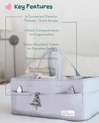 Lily Miles Diaper Caddy Organizer with 8 Pockets, Wipeable Baby Caddy Basket for Diapers and Wipes, Baby Registry Favorites, Nursery Tote Bag for Changing Table or Car (Heather Grey, Large) - Image 4