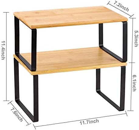 NEX Kitchen Cabinet and Counter Shelf Organizer, Stackable & Expandable, Black and Natural - Image 3