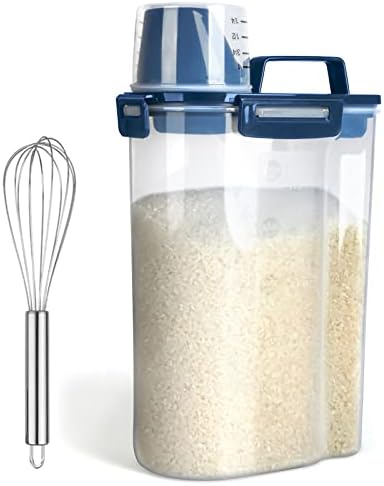 Uppetly Rice Airtight Dry Food Storage Containers, BPA Free Plastic Storage Bin Dispenser with Pourable Spout, Measuring cup for Cereal, Flour and Baking Supplies Blue by Uppetly