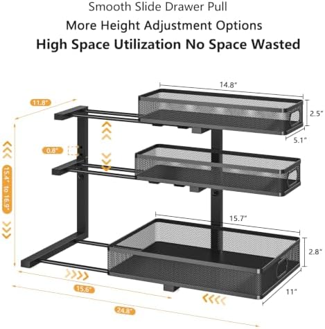 3-Tier Under Sink Organizer, Slide Out Drawer Rack, Black, 2 Pack - Image 3