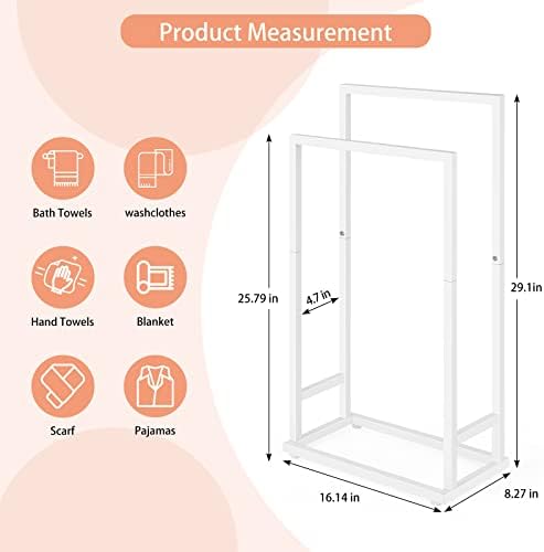 Freestanding Towel Racks for Bathroom 2 Tier Hand Towel Drying Rack Metal Blanket Towel Holder Stand for Bedroom Indoor Outdoor Pool Small Blanket Rack (Matte White) - Image 3
