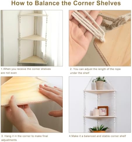 Artilady Corner Shelves Macrame Wall Hanging, 3 Tier Boho Storage - Image 5