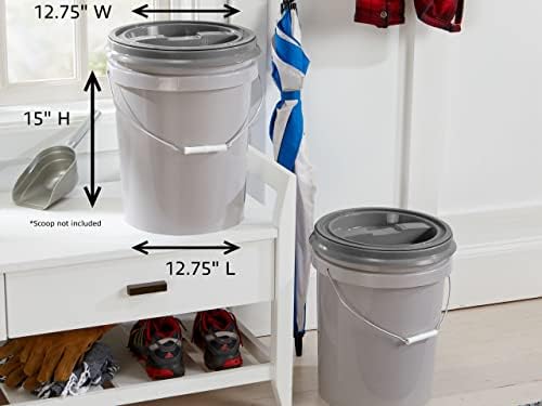Mighty Tuff 5 Gallon / 21 Pound Pet Food Storage Container, Pack of 2 with Metal Handle and Airtight Lid to Lock in Freshness, Light Grey Base & Dark Grey Lid - Image 2