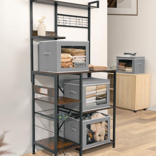 Homsorout Storage Bins, Storage Baskets for Shelves with Window, Fabric Storage Bins with Handle, Foldable Storage Cubes Boxes for Organizing for Clothes, Towels, Books, 3 Pack, Grey - Image 4
