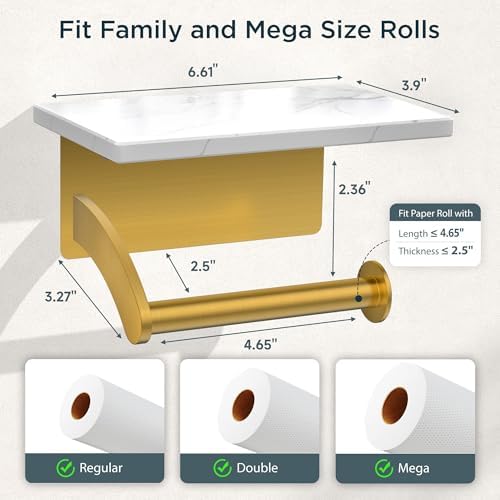FORIOUS Natural Marble Toilet Paper Holder with Phone Shelf, Commercial - Image 5