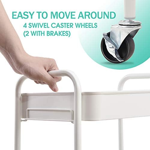 TOOLF 3 Tier Metal Rolling Cart, Utility Storage Cart with Wheels, White - Image 3