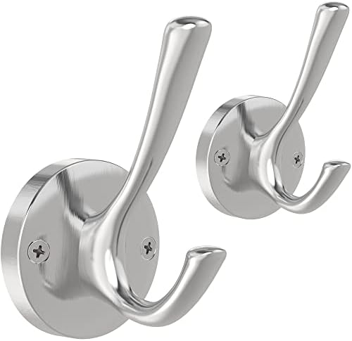 TOFIIGREM Brushed Nickel Wall Hooks Towel Hooks, 2 Pack Coat Robe Hook Heavy Duty Bathroom Double Hook Wall Mounted, Hand Towel Hooks for Closet Entryway Cubicle Kitchen by TOFIIGREM
