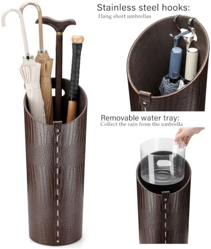 Faux Leather Umbrella Holder Indoor Umbrella Stand Rack for Entryway Tall Bucket That won't Fall Down Storage 10 Different Sizes of Canes Walking Sticks Toy Swords etc - Image 5