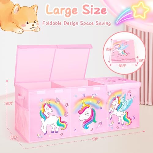 Extra Large Toy Box with Lids, Collapsible Storage Chest, 40"x16"x16" Pink - Image 7