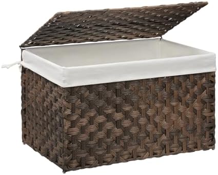Large Wicker Storage Basket with Lid, 27.7 Gallon (105L), Brown by MOORLITER