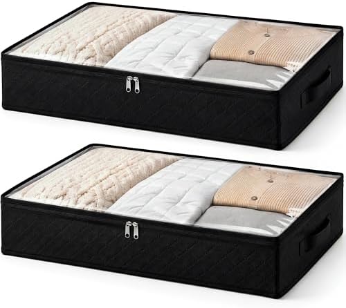 Fixwal Black Underbed Storage Bags with Clear Window and 2 Reinforced Handles Under Bed Storage Containers for Clothing, Bedding, Comforter (2 Pack) by Fixwal