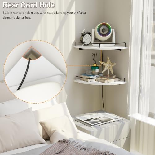 Corner Floating Shelves, Rustic Brown Wood, Set of 2, Wall Mount Storage with Guardrail for Bathroom Kitchen Living Room (White) - Image 4