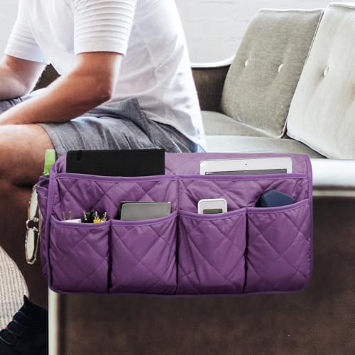 Sofa Armrest Organizer,Couch Remote Control Holder with 14 Pockets Waterproof Non Slip Recliner Organizer for TV Remotes Caddy, Book, Magazines, Ipad (Purple) - Image 6