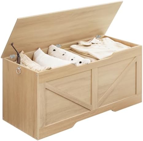 HOOBRO Storage Bench, 39.4” Retro Wooden Storage Chest with U-Shaped Cut-Out Pull, Safety Hinge, Supports 330 lb and Easy Assembly for Toy Box Organizer (Natural) NL771CW01G1 - Image 7