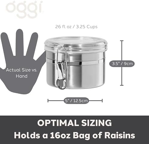 Oggi Stainless Steel Kitchen Canister 26 fl oz - Airtight Clamp Lid, Clear See-Thru Top - Ideal for Kitchen Storage, Food Storage, Pantry Storage. Size 5" x 3.5". - Image 5