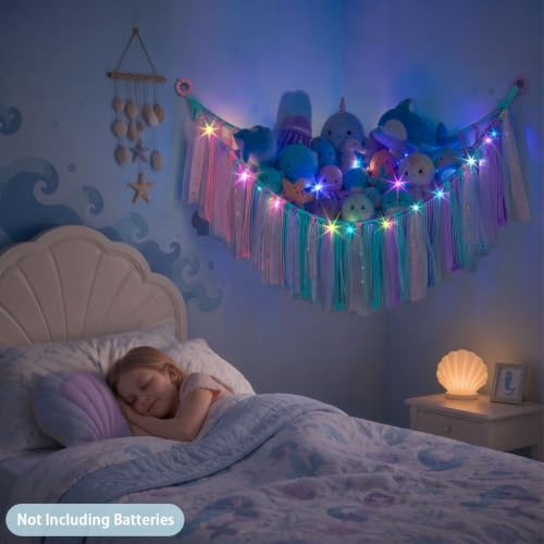 FIOBEE Stuffed Animals Net LED Light Toy Hammock for Kids Bedroom Storage - Image 4