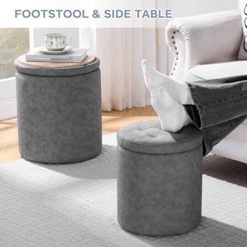 Faux Round Ottoman with Storage, Small Foot Stool for Living Room Bedroom - Image 4