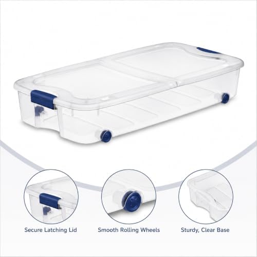 2 Pack 66 Qt Clear Underbed Storage Bins with Wheels and Latch Lids - Image 6