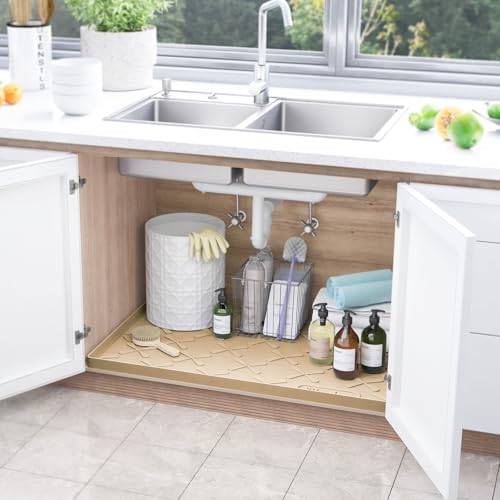 SIKADEER Waterproof Under Sink Mat 34" x 19" Cabinet Protector Silicone Mat - Image 2