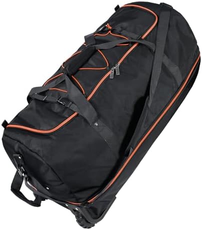 110L Expandable to 140L 32” Foldable Oxford Soft-Sided Rolling Duffle Bag with 2 Heavy-Duty Wheels,2 Large Compartments,Adjustable Shoulder Strap and Attached Organizer Pouch,Black Orange by Unknown