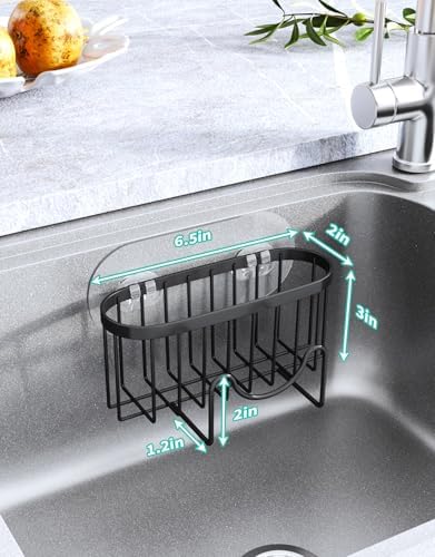 HapiRm Multifunctional Sponge Holder with Unique M-Shaped, 2 Installation Methods Kitchen Sink Caddy Organizer, Rustproof Stainless Steel Kitchen Organizers and Storage Essentials - Black (Pack of 2) - Image 3