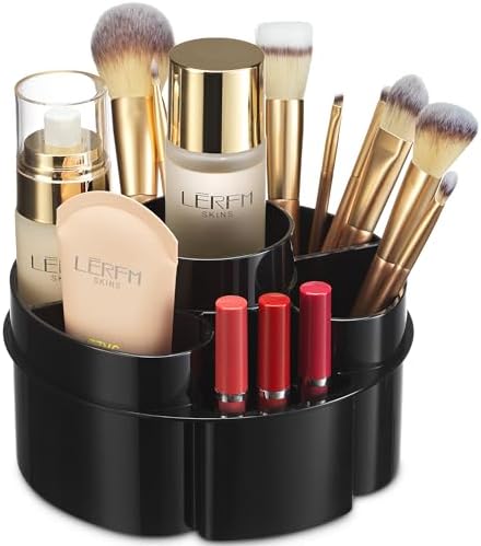 Masirs Small 360 Rotating Makeup Organizer, 5 Compartments, Round Black by Masirs
