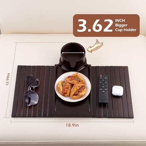 GHKINMAL Couch Cup Holder Tray,Sofa Clip on Arm Table,Black Walnut-Bamboo - Image 5