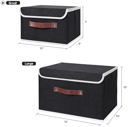 ANMINY Fabric Storage Box Bins with Lids, Black, 10"x8"x7" - Image 5
