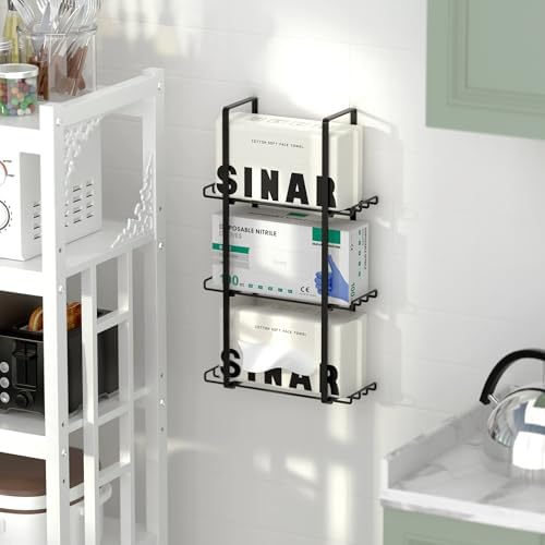 Glove Holder Dispenser for Wall Mount Metal Disposable Latex Glove Box Holder for Home Office, Lab and Garage, Tissue Wire Rack Wall-Mounted for Kitchen Organizer Decor, Blak - Image 6