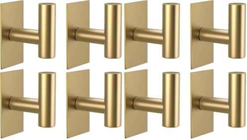 VAEHOLD Wall Towel Hooks, Heavy Duty Sticky Holder Waterproof Towel Hooks for Hanging Coat, Clothes, Closet Hook Wall Mount for Kitchen (Gold, 8 Pack) by VAEHOLD