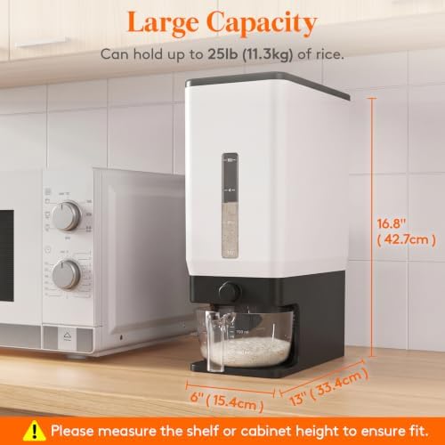 Lifewit Rice Container 28 Lbs, One-Press Dispenser with Measuring Cup - Image 3