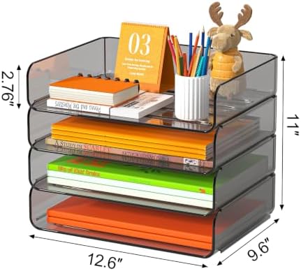 FANXIYQ 4-Tier Acrylic Paper Tray Organizer Brown Stackable Paper Organizer - Image 5