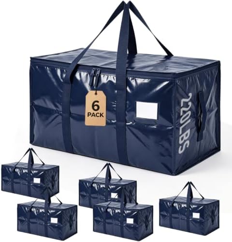 6Pcs Heavy Duty Extra Large Moving Bags Storage Totes Fold Flat Deeplyblue by SOLUSTRE