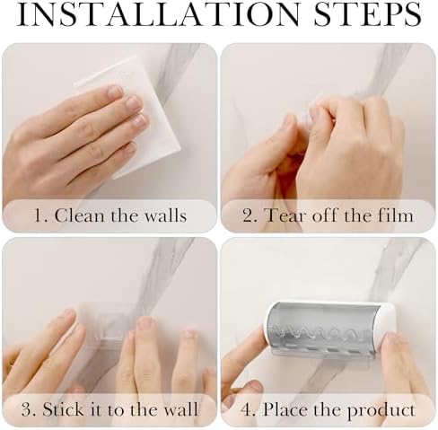 1 PCS Self Adhesive Toothbrush Holder with Cover for Bathroom, 5-Slot Wall Mounted Toothbrush Organizer Rack for Shower, Dorm, Cabinet (Grey) - Image 6