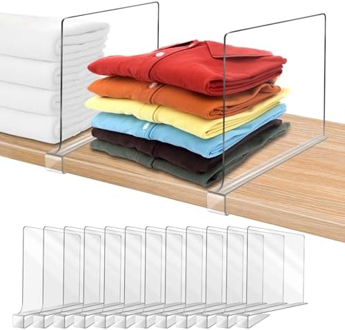 Acrylic Shelf Dividers, Clear Shelf Divider for Closet Organization 12PCS Closet Shelf Divider Closet Dividers for Shelves Shelf Organizer for Closet Shelf Organizer for Wood Closet Cabinets Separator by OMGelic