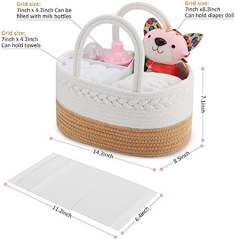 ABenkle Baby Diaper Caddy Organizer, Cotton Rope Nursery Storage Basket - Image 3
