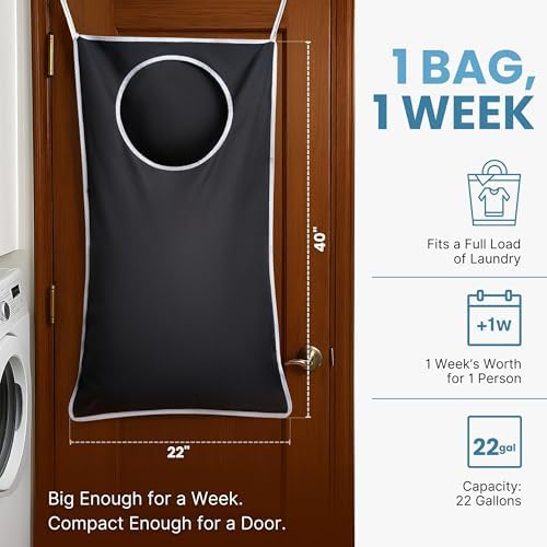 Hanging Laundry Hamper Bag XL 40x22", Space Saving over the Door Storage Bags, Behind the Door Hampers for Dirty Clothes & Wall Mounted Basket for Bathroom - Image 2