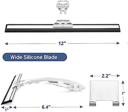 AmazerBath Squeegee for Shower Glass Door, Shower Squeegee for Glass Doors - All-Purpose Squeegee with Hook for Shower Doors, Windows, Mirrors, Tiles and Car Glass, 12 Inches - Clear (Pack of 2) - Image 2