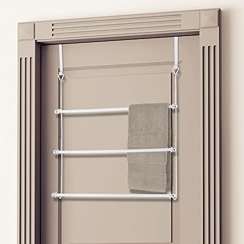 MyGift 3 Tier Over Door Towel Holder White Metal Bathroom Drying Rack - Image 2