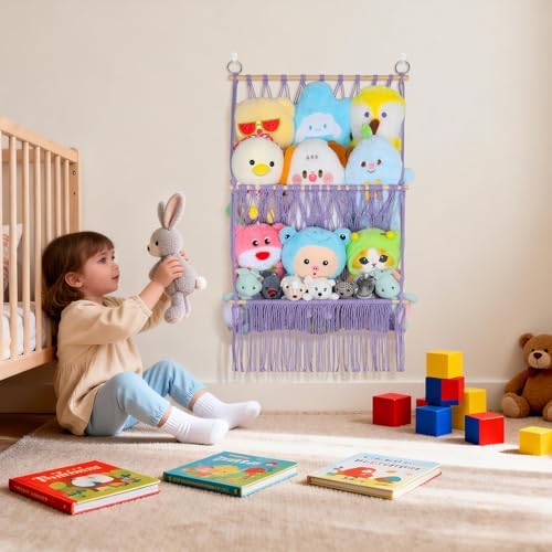2 Tier Stuffed Animal Storage Net Large Boho Stuffy Plushies Storage,Purple - Image 2