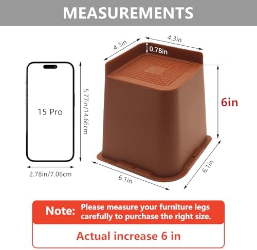 8 Pack Bed Risers 6 inch Heavy Duty Brown, Furniture Risers - Image 2