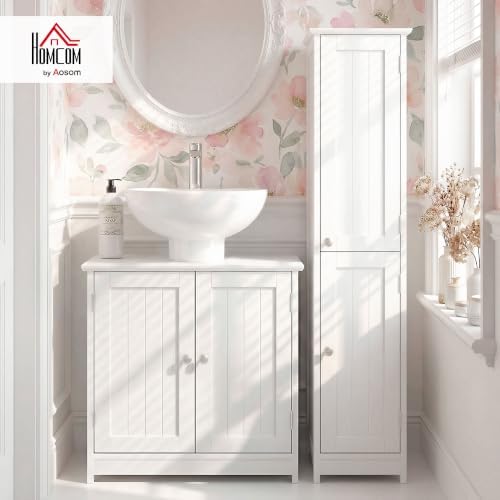 kleankin 23.5" Pedestal Sink Storage Cabinet with Adjustable Shelf White - Image 2