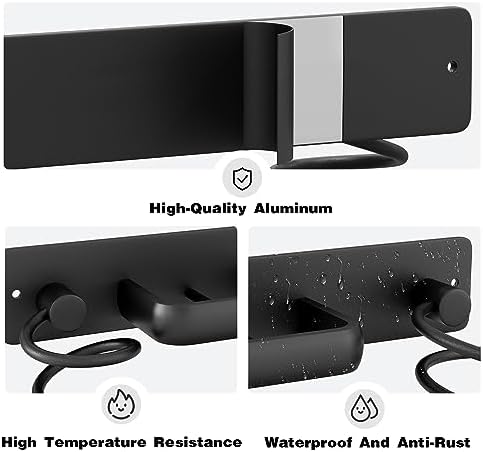 hicorfe Hair Dryer Holder 3 in 1 Hair Tool Organizer,Blow Dryer Holder Wall Mounted,Bathroom Bedroom Hair Care Styling for Flat Iron,Curling Iron,Hair Straightener （Black） - Image 3