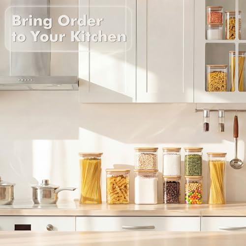 3-Pack 2.2Qt Square Glass Spaghetti Jars with Bamboo Lids - Image 6