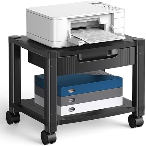 HUANUO Printer Stand with Storage Drawer, Locking Wheels, Under Desk Cart by HUANUO