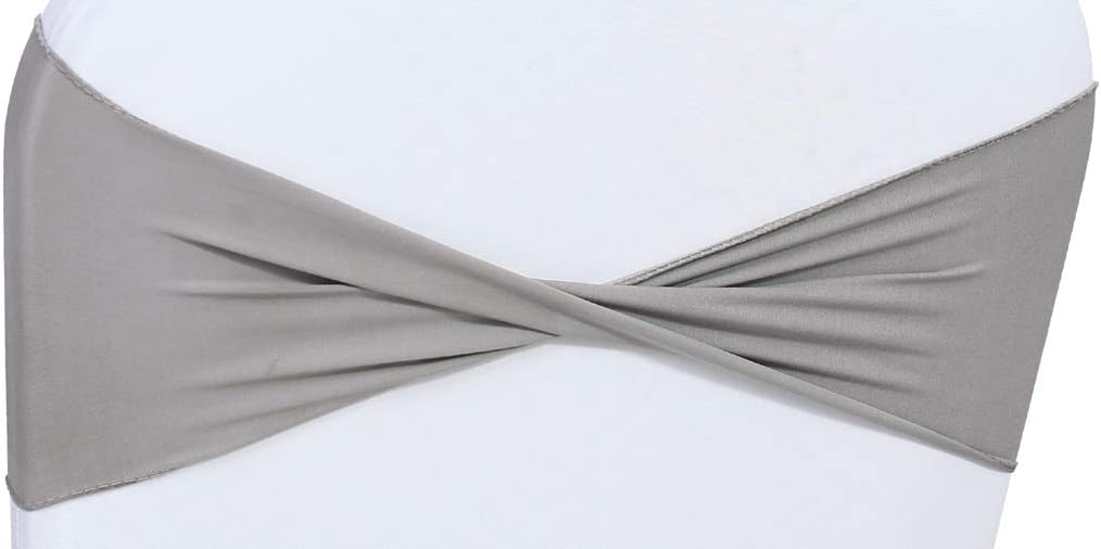 VDS Pack of 10 PCS | Silver Grey | Spandex Chair Sashes Bows Without Buckle | Stretch Elastic Banquet Universal Folding Chair Band Tie with for Wedding Party Conference Celebration Event Decoration