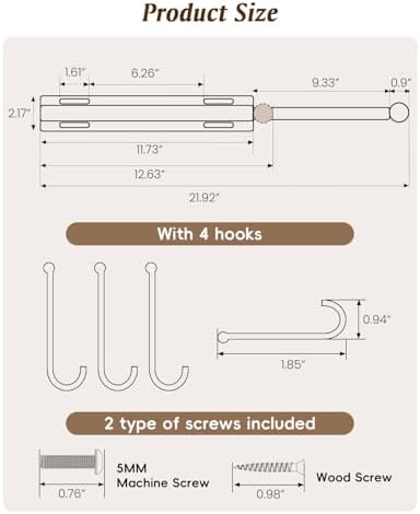 Supforce 12" Valet Rod for Closet Pull Out with 4 Hooks, Matte Black - Image 7